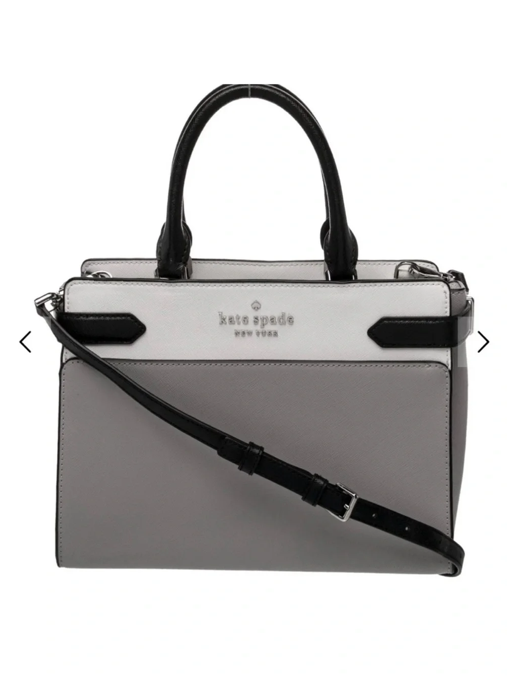 Kate Spade Gray Two-Tone Leather Satchel with Crossbody Strap